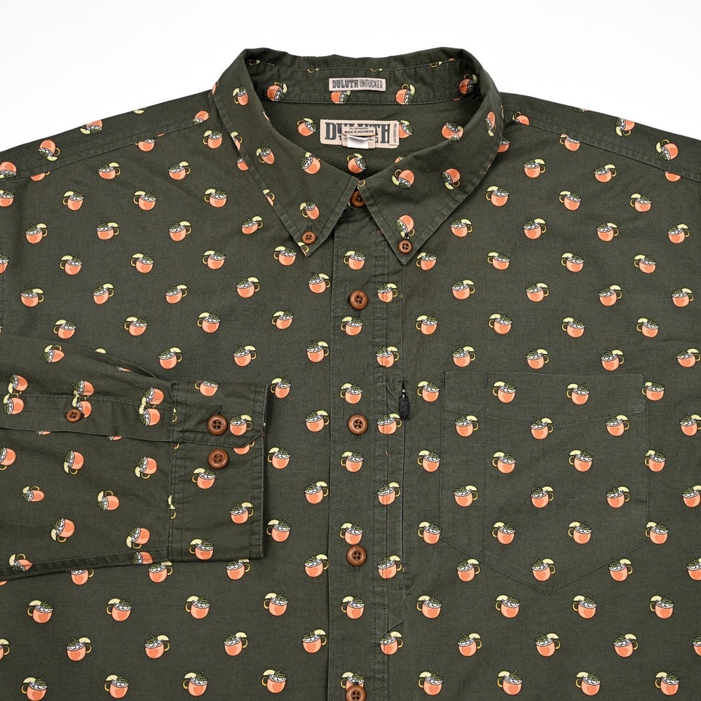 Duluth Shirt Mens 2XLT Green Moscow Mule Cocktail Long Sleeve Button Untucked